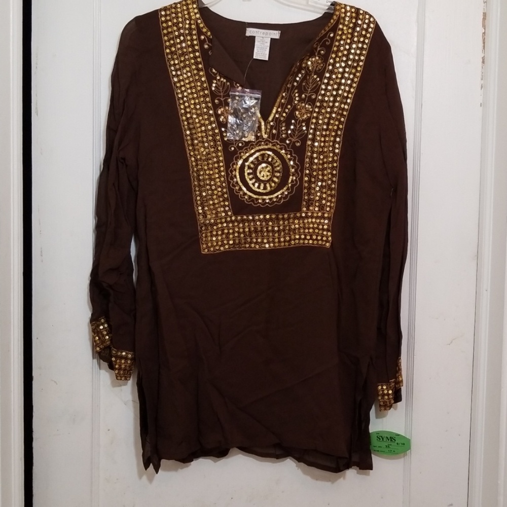 NWT Contrepoint Sequin Brown and Gold